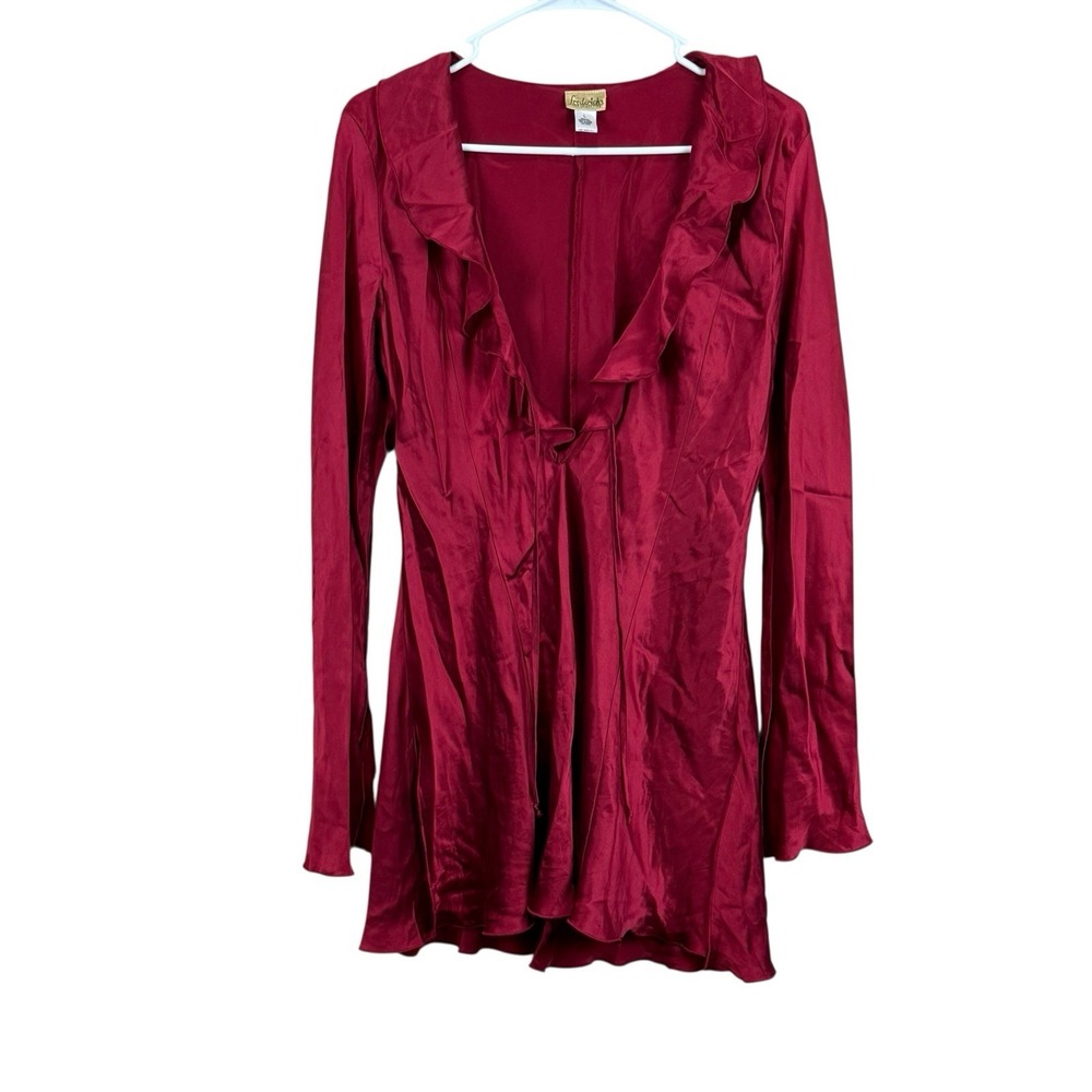 Fredericks Silk Collection Tunic Shirt Women Size L Burgundy Satin 100% Silk